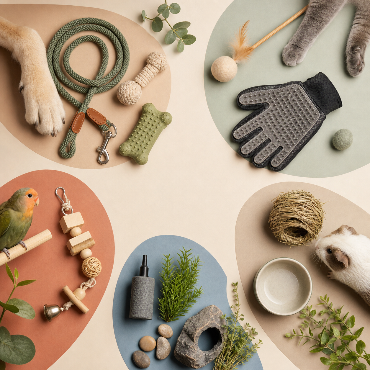 Curated pet supplies for dogs, cats, birds, fish, and small pets