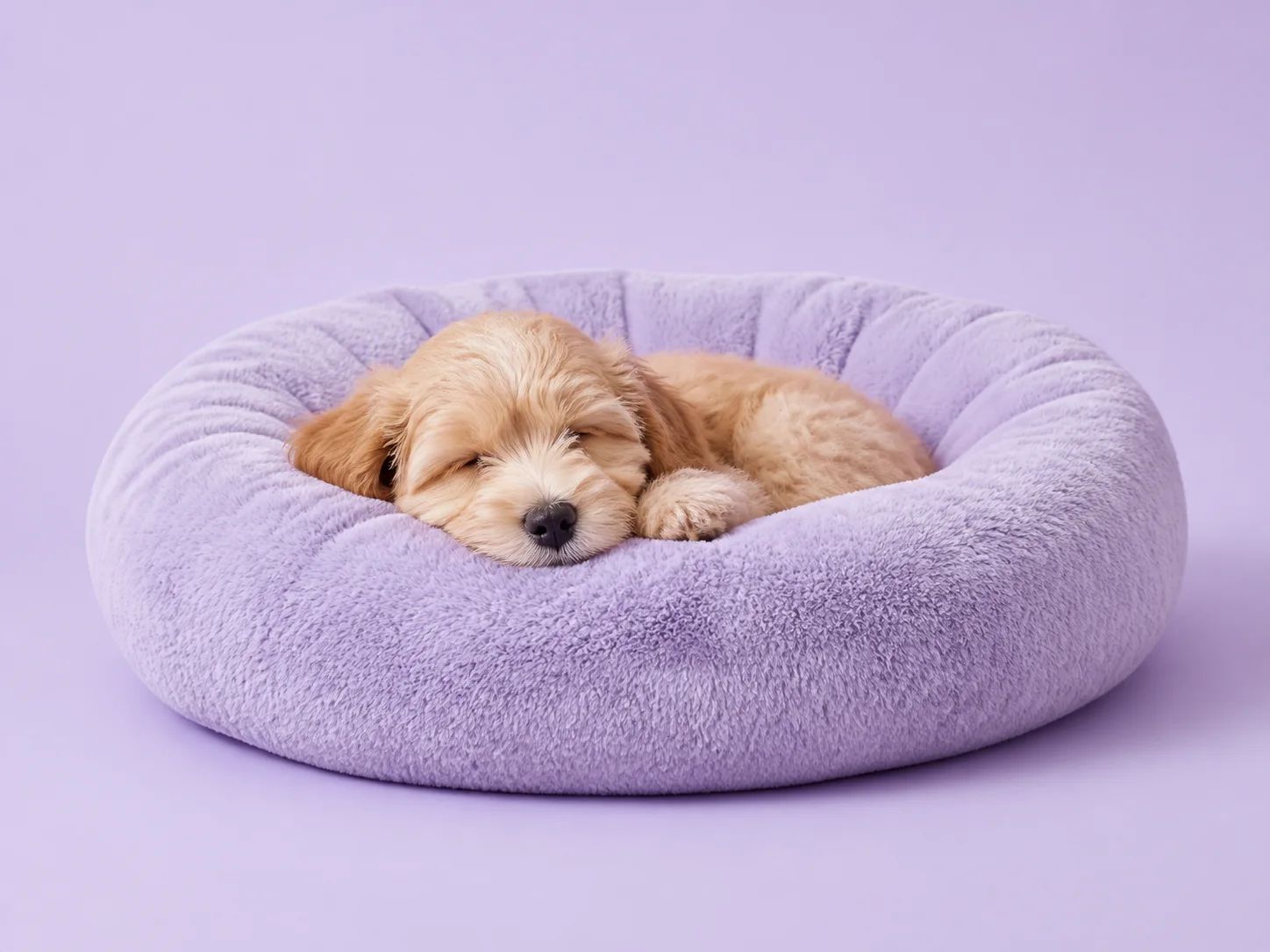 Dog sleeping in a lavender comfort bed