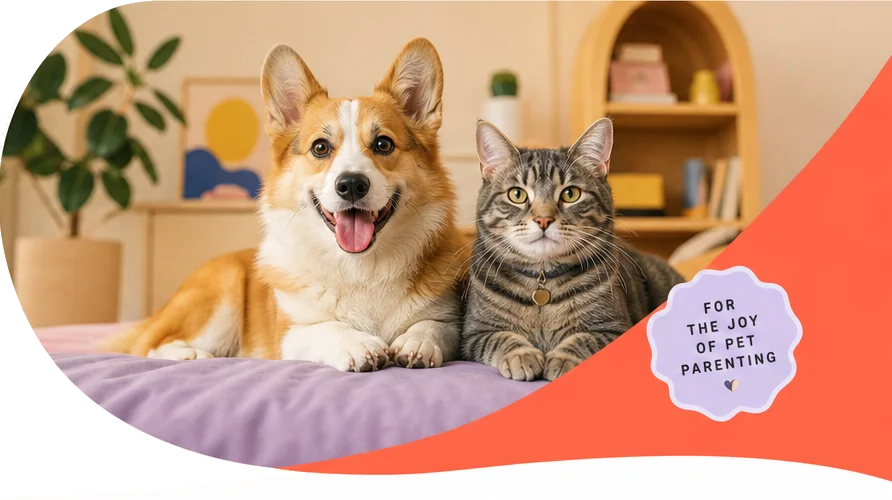 A happy dog and cat relaxing together